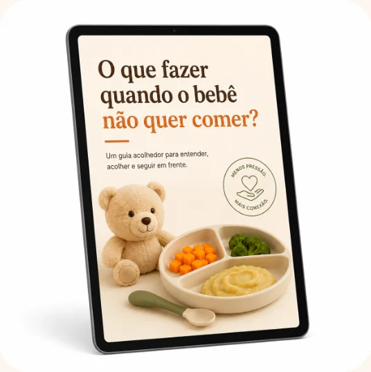 Tablet com o livro digital O que fazer quando o bebê não quer comer